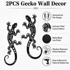 Lot 2 Décor Mural Gecko Métal avec Motif Tribal pour Jardin Extérieur