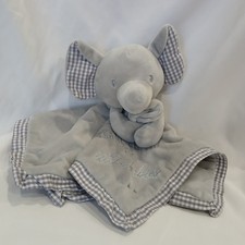 Baby Essentials Gray Elephant Gingham Plush Security Blanket Lovey 13x13 Soft