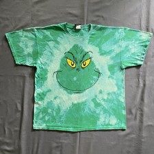 2010s Dr Seuss The Grinch Big Face T Shirt Mens XL Green Acid Wash Dye