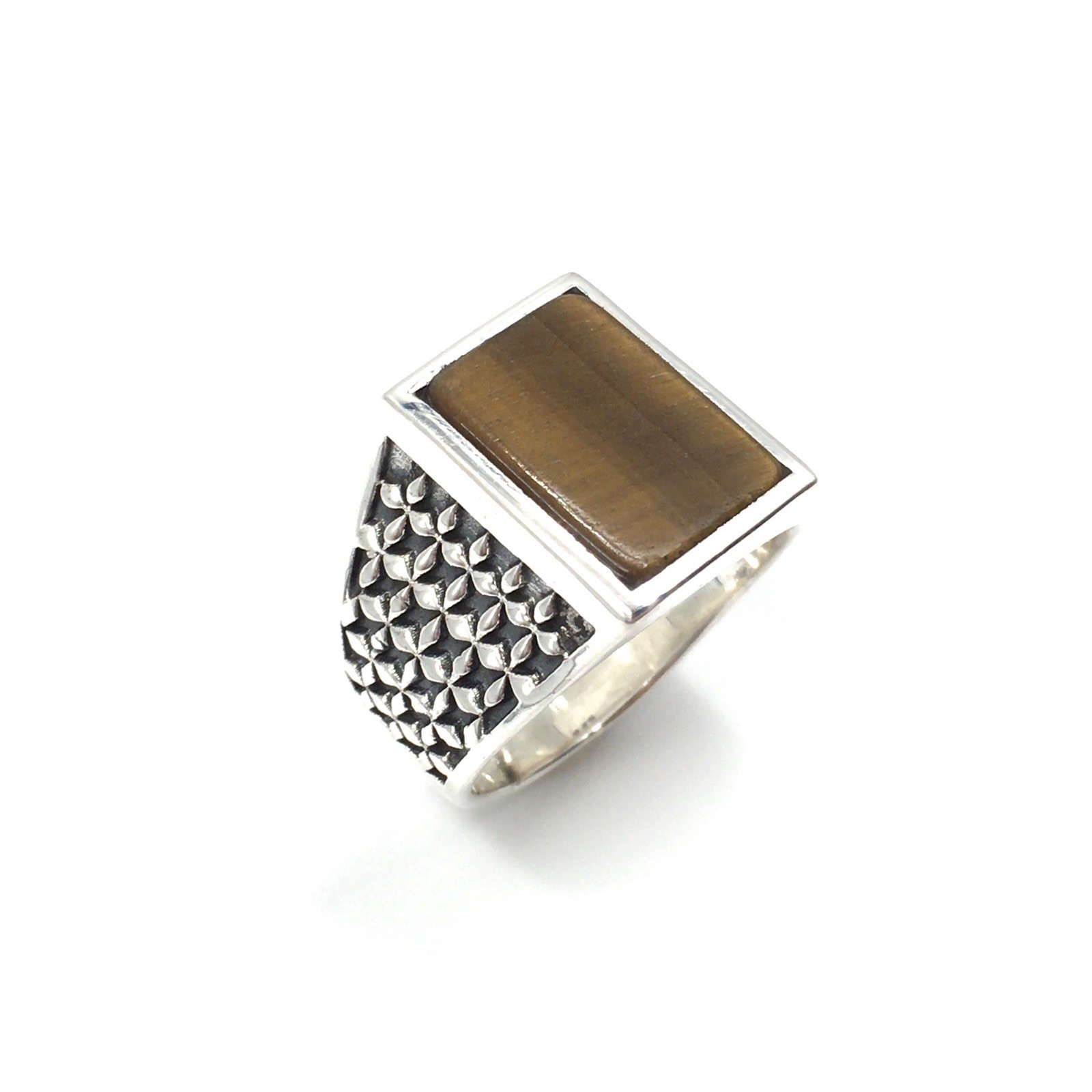 925 Silver Ring Tiger Eye Rectangular Signet Ring… - image 7