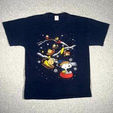 Charlie Brown Peanuts Christmas T Shirt Mens Large Winter Sledding Blue Gildan
