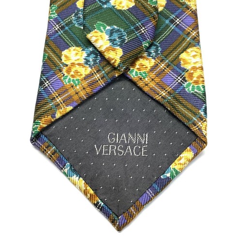 GIANNI VERSACE Rare tie Green, yellow, allover pattern silk from japan M1466 - Picture 4 of 24
