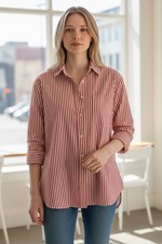 Frank and Eileen SHIRLEY Striped Button Up Shirt Maroon And White Oversized L