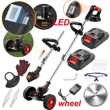 Electric Cordless Grass String Trimmer Lawn Edger Weed Wacker Cutter + 2 Battery
