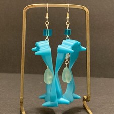 Teal Vampire Teeth Earrings Handmade Halloween Oddity Weird Dangle Whimsy Blue