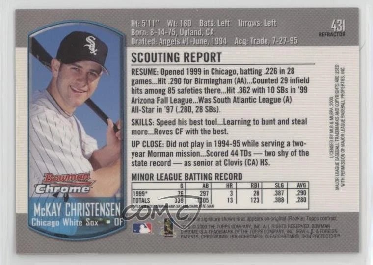 2000 Bowman Chrome Refractor McKay Christensen #431 - Image 2 of 2