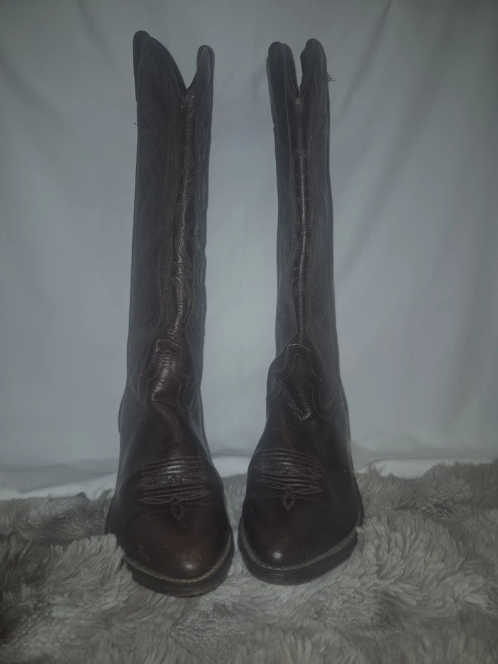 Botas ocidentais vintage Laredo femininas 7,5 M couro marrom cowboy cowgirl feitas nos EUA - Imagem 3 de 4