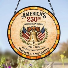 Custom Family Name Stained Glass Suncatcher USA 250th Anniversary Window Hanging