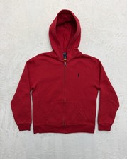 Polo Ralph Lauren Jacket Sweater Hood Boys Large 14-16 Red Fleece Full Zip Pony