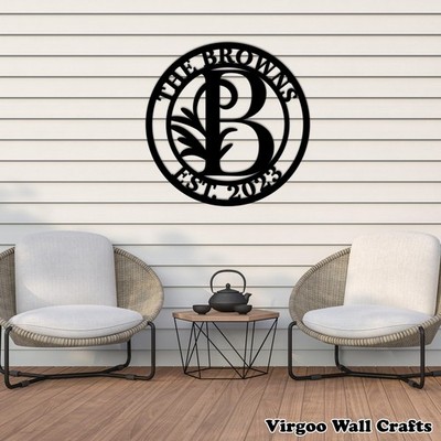 Personalized Family Monogram Metal Sign Custom Name Front Porch Outdoor Wall Art