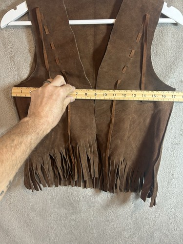 Vintage Brown Suede Fringe Tie‑Front Vest Western Festival Waistcoat Unbranded - Picture 4 of 7