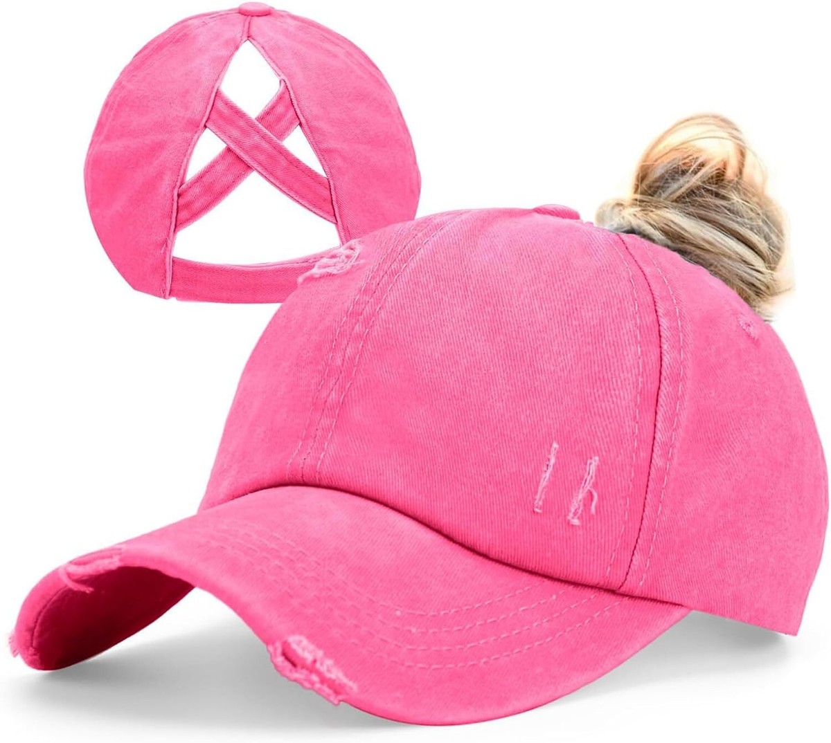 Epsoco Womens Criss Cross Ponytail Baseball Cap Distressed One