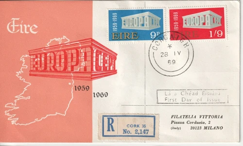 First day cover FDC IRELAND EUROPA CEPT better cachet 1969  COLOUR 9a