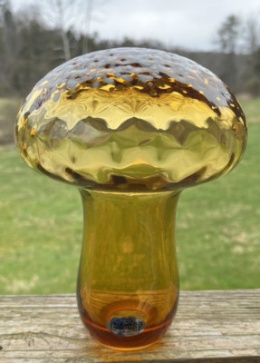Blenko Glass Mushroom 3221S - Diamond Optic - Hay