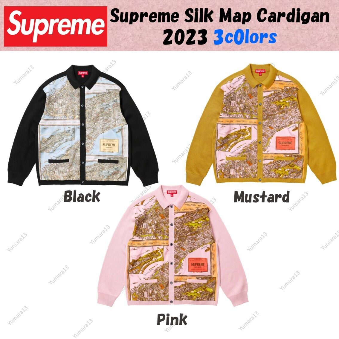 Supreme Silk Map Cardigan FW2023 New York City Wool blend Size S-XXL New