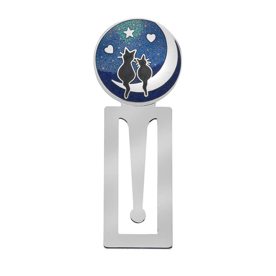 SEA GEMS Silver Plated Enamelled Bookmark "Cat, Moon, Stars" Design" Gift Box(0267B)