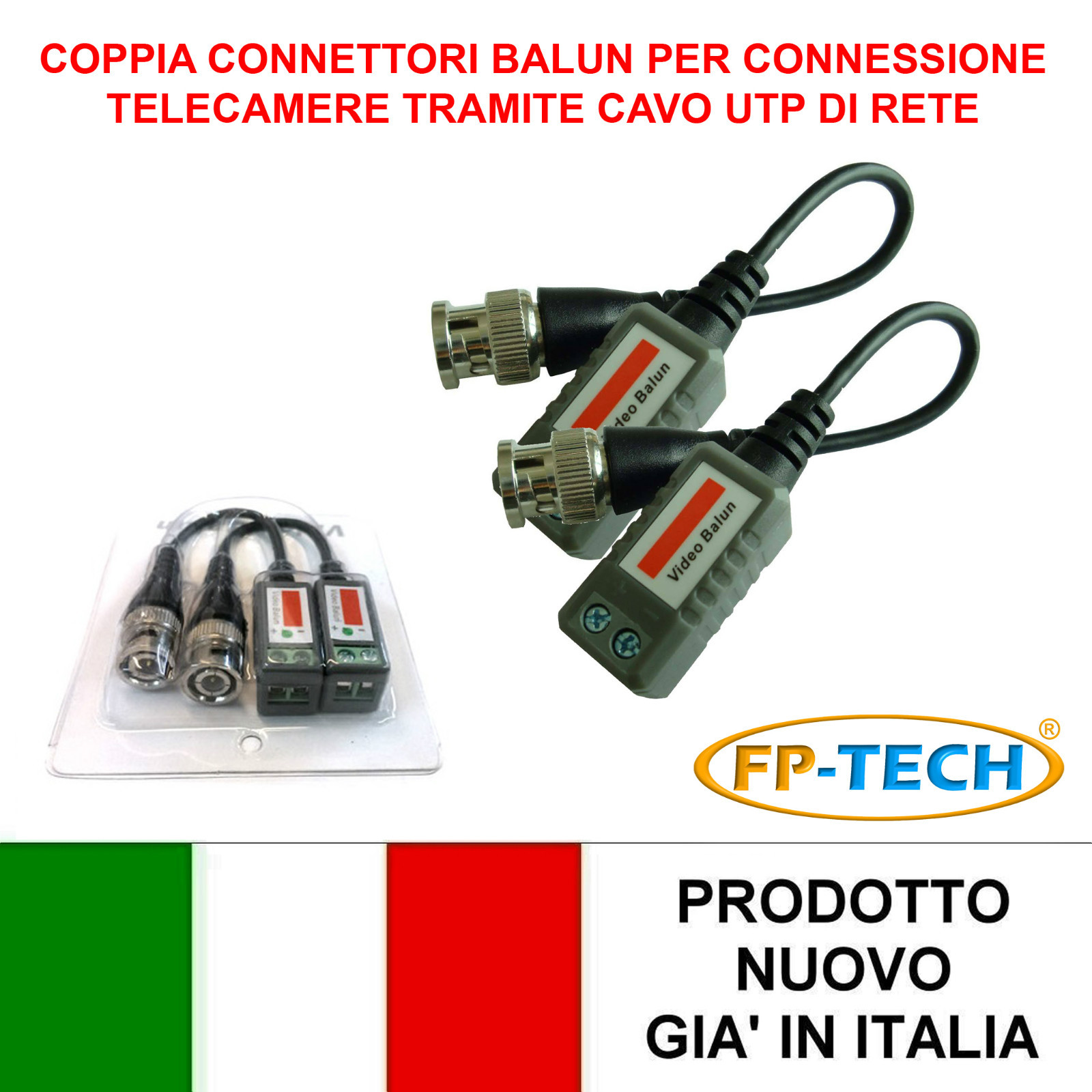 CONNETTORE TRASMETTITORE VIDEO BALUN TELECAMERE VIDEOSORVEGLIANZA HD RETE BNC