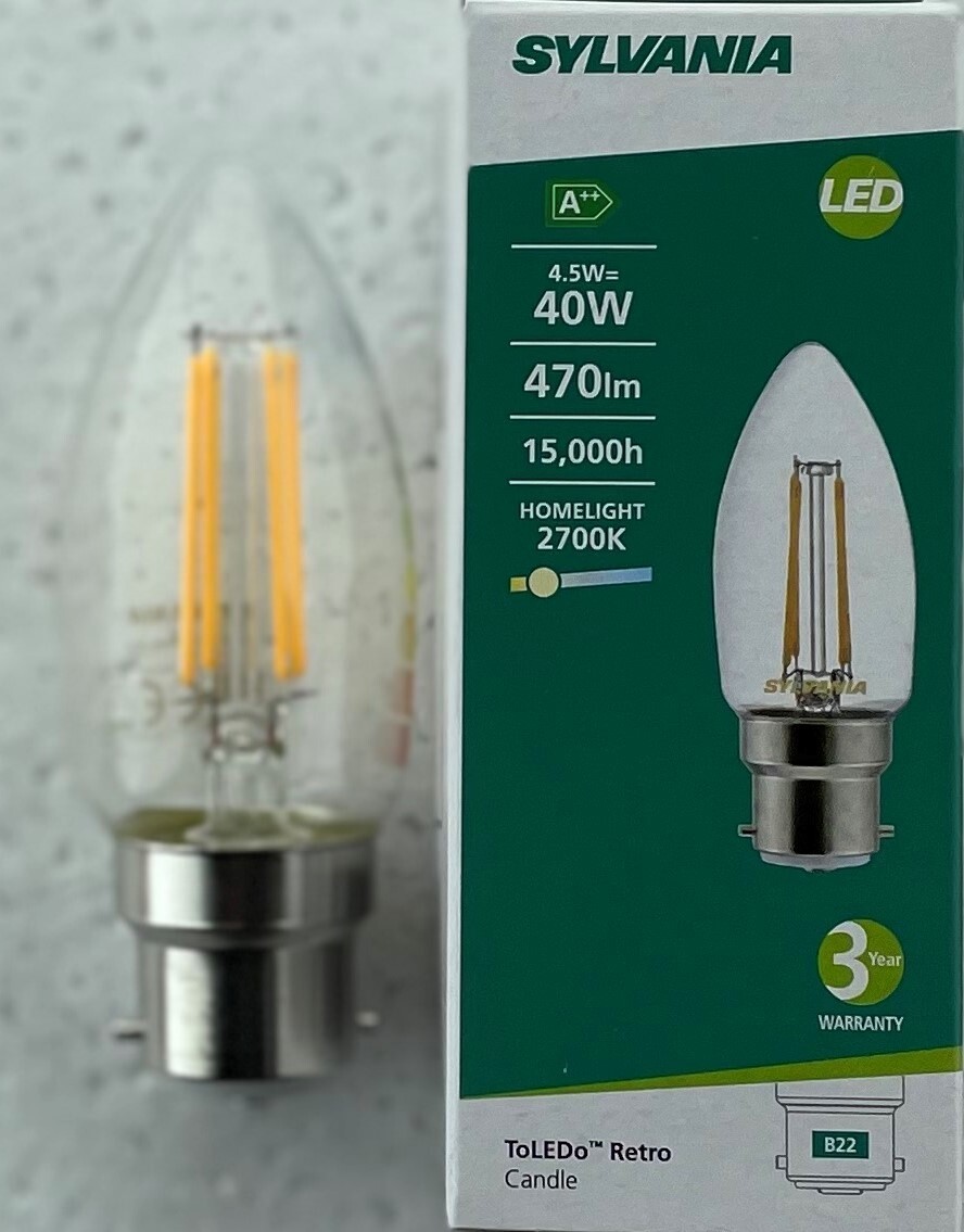 VELL40様 Box of 6 Sylvania LED Candle Filament Clear 4.5W = 40 Watt