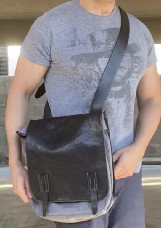 Mens Leather Crossbody Messenger Bag JOHN VARVATOS computer travel