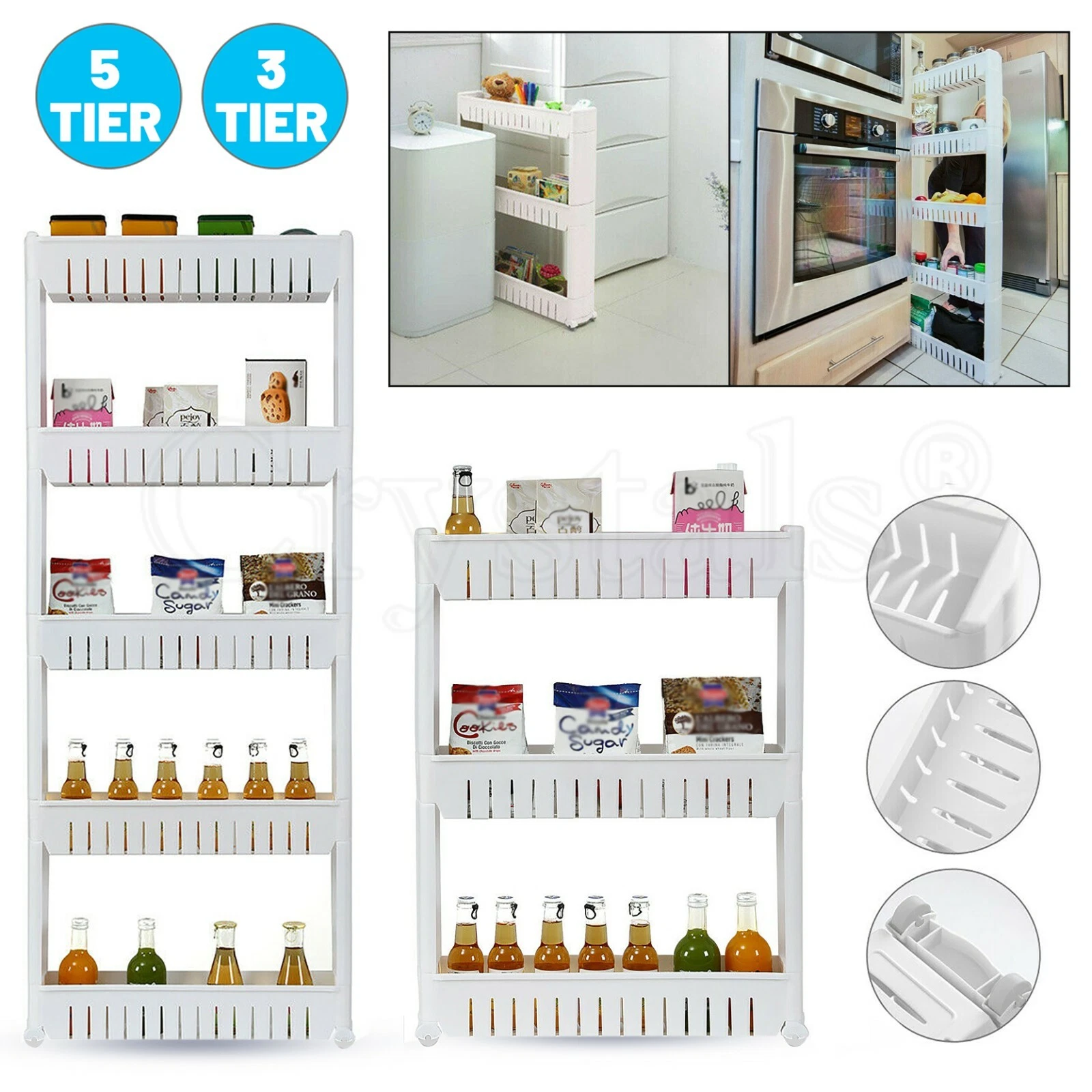 3/5 Tier Slim Slide Out Kitchen Trolley Rack Holder Storage Shelf Organiser