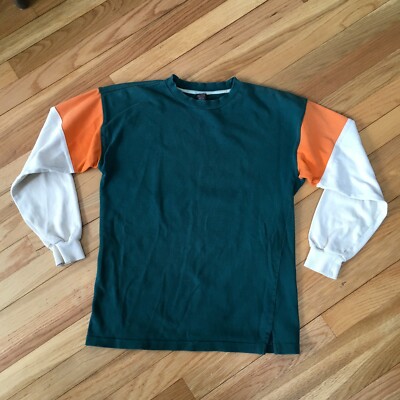 VTG 90s BIDERMANN INDUSTRIES Colorblock Crew Sweatshirt Cotton S Green