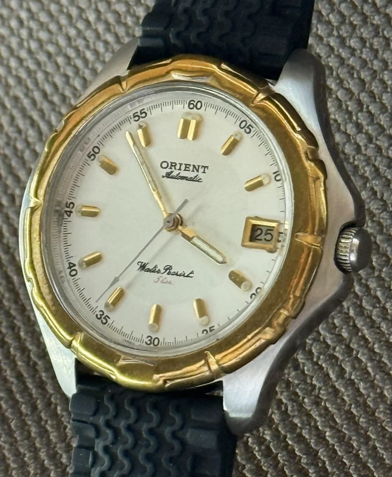 Reloj Vintage Orient Automático 5 Bar Fecha Hombres Muñeca Japón Correa Cuero 21J Raro Foto 4 de 4