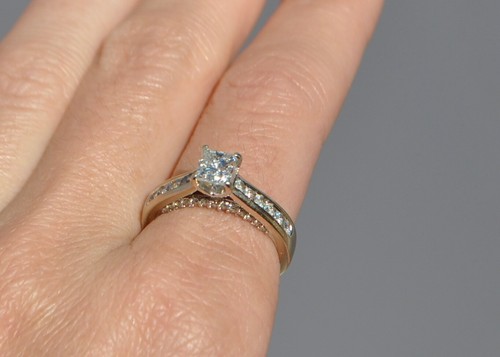 VTG 14k Solid Gold Natural Diamond Ring Wedding Pave Princess Channel Band Frost - Picture 4 of 11