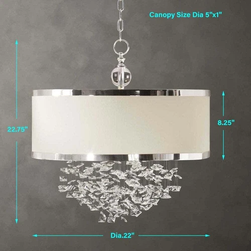TIMELESS 22" FLOATING CRYSTAL 3 LIGHT PENDANT CHANDELIER UTTERMOST 21908 - Picture 3 of 3