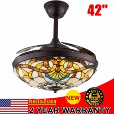 Tiffany Ceiling Fan with Light Glass Shade , ...