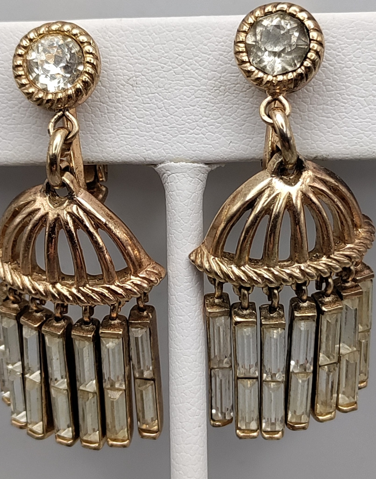 Trifari Baguette Rhinestone Dangle Earrings
