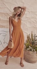 $168 NWT ASTR the label Lyric Midi Dress Chic Sleeveless V-neck Golden Hour L