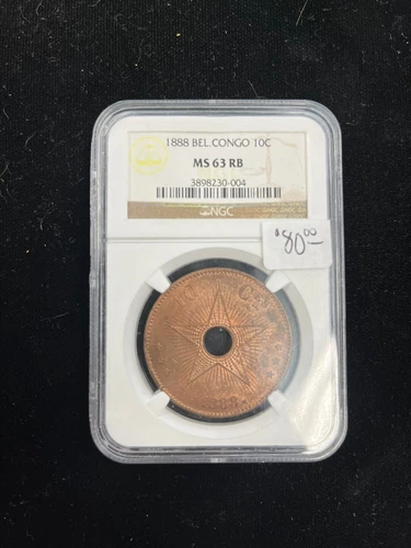 1888 Bel. Congo 10C- MS 63 RB- NGC