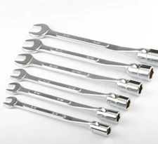 6 Pc SAE Flex Socket 6 pt Flexible Head and Open End Wrench Set