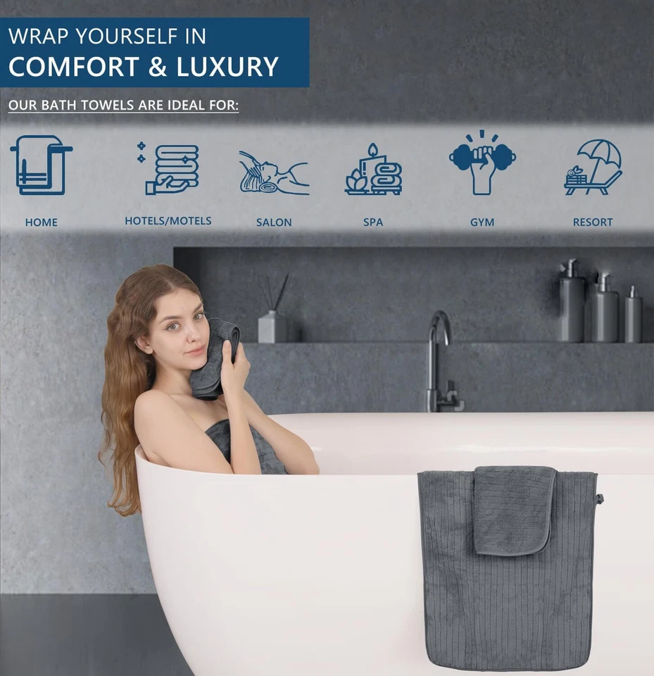 Paquete de 4 sábanas de baño extra grandes toallas suaves mullidas 31,5"x59" toallas de baño de secado rápido Foto 4 de 4