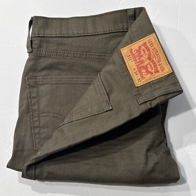 New Levi s 511 W34 L32 Khaki Olive Water Less Denim Heavy