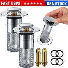 2x Bathroom Sink Plug Stopper Pop Up Drain Strainer with Filter Basket Anti-Clog