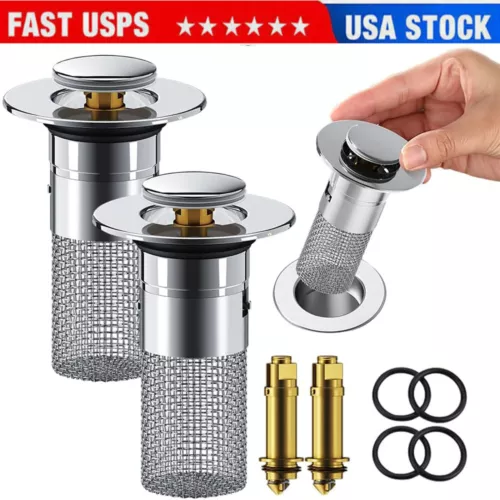 Bathroom Sink Plug Stopper Pop Up Drain Strainer with Filter Basket Anti-Clog US - Picture 1 of 19