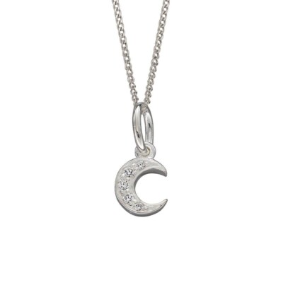 Sterling Silver Pave Moon Pendant 925 Hallmarked British Made All Chain Lengths