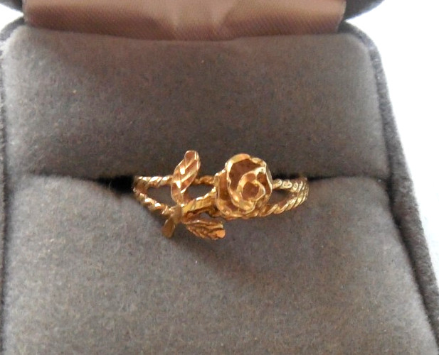 14k Solid Yellow Gold Ring Open Rose design, size… - image 1