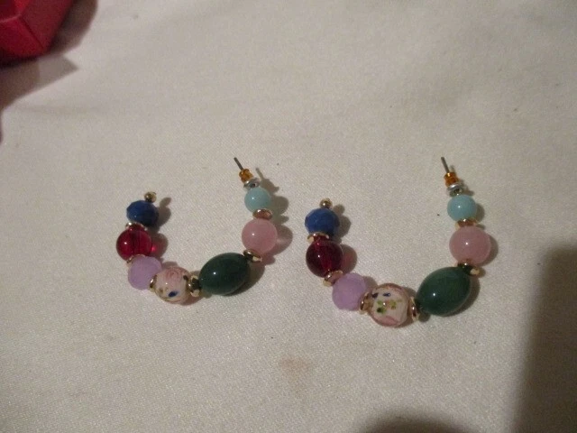 AVON Summer Brights Multi Hoop Earrings Multicolored Glass & Acrylic Beads - Image 3 of 4