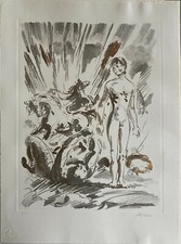 Aligi Sassu incisione acquatinta 1992 Arione   76x56 firmata 97/125