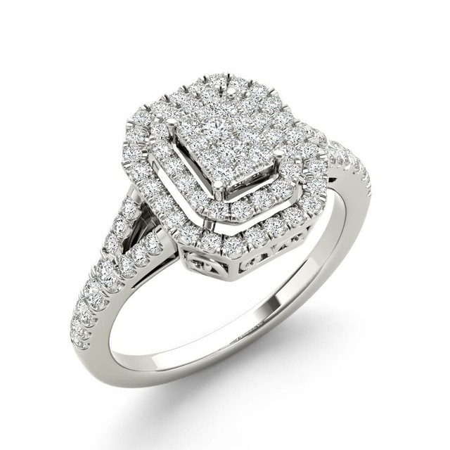 10k White Gold 1/2ct Diamond Cluster Double Halo Engagement Ring | eBay