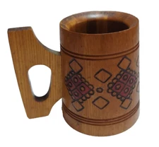 Handmade Wood Carved Beer Stein Mug Vintage USSR 
