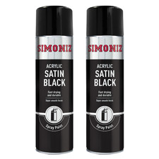 Simoniz Satin Black Spray Paint Acrylic Car Aerosol Fast Drying Smooth 500ml X 2