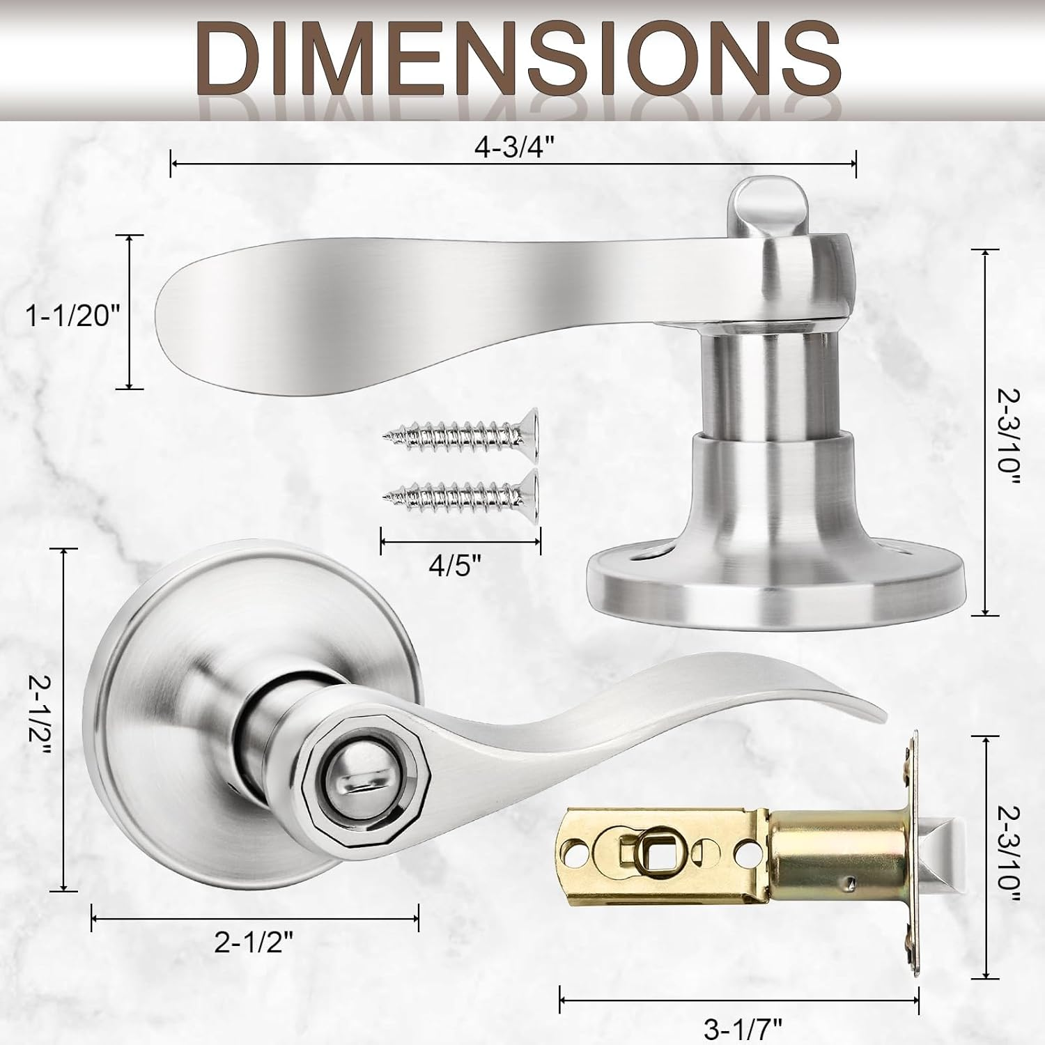 6 Pack Door Handles Privacy Door Levers, Heavy Duty Wave Style Bed/Bath Door ...-image