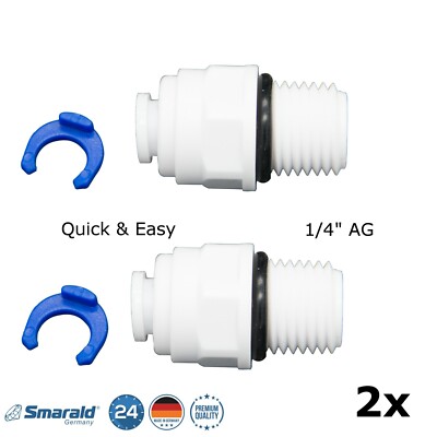 2 gerade Fittings 1/4'' AG x 6,5 mm Quick&Easy Verbindung f. Umkehrosmose Filter