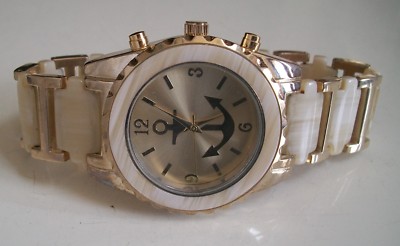 Women's Bone & Gold Finish Anchor Fashion Dress Up Casual Wear Wrist ...
