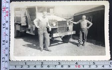 Two Soldiers Posing in Front of Truck Vintage Military Photo Snapshot
