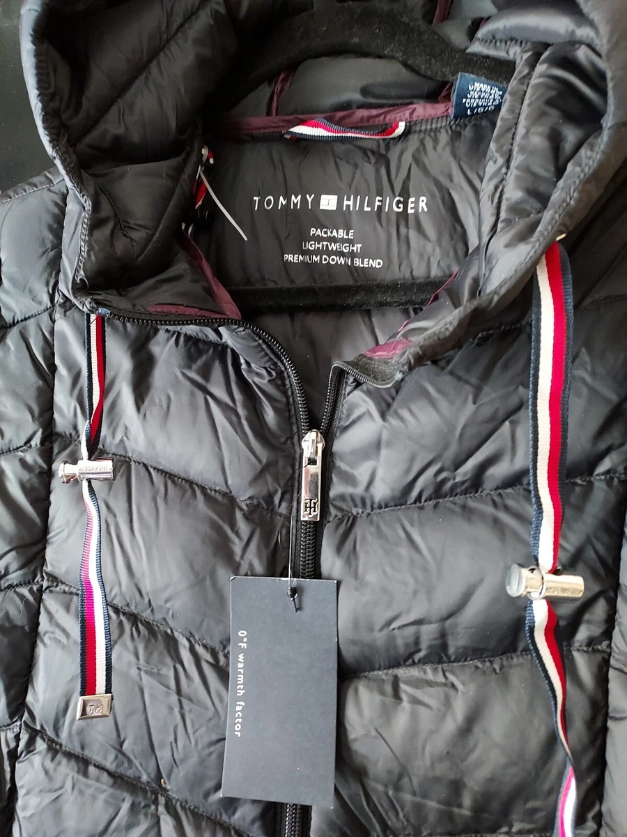 NEW Tommy Hilfiger Black Quilted 0 Degree Packable Down Puffer Coat Large Hood