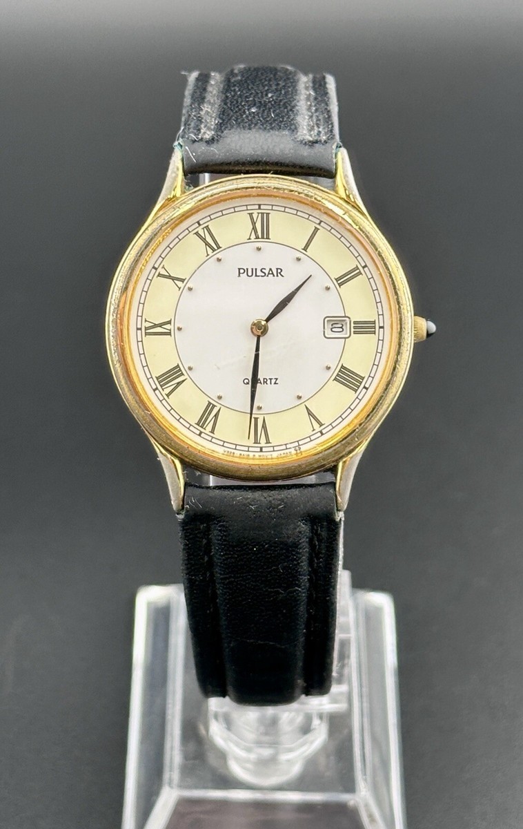 VINTAGE PULSAR BY SEIKO V329-8A10 GOLD TONE ROMAN QUARTZ CLASSIC